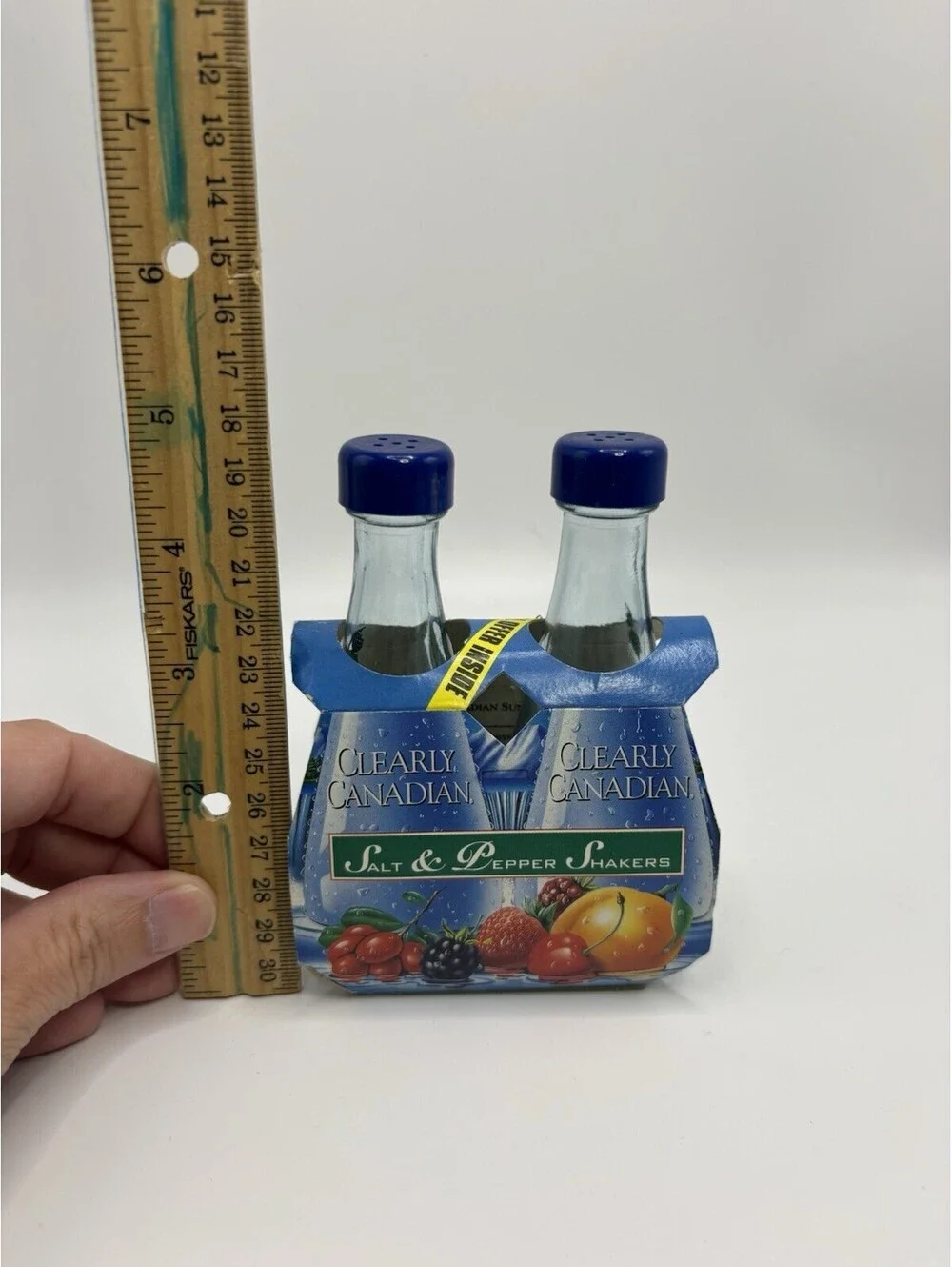 Clearly Canadian Salt Pepper Shakers Vintage 90s Mini Bottle Set Glass Novelty